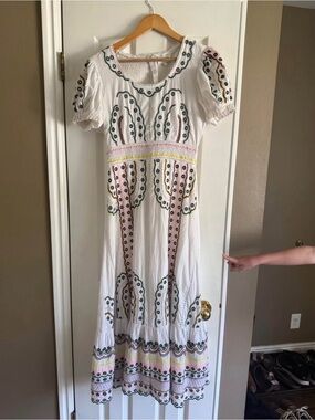 Bohme White Dress with Multicolor Embroidered Accents